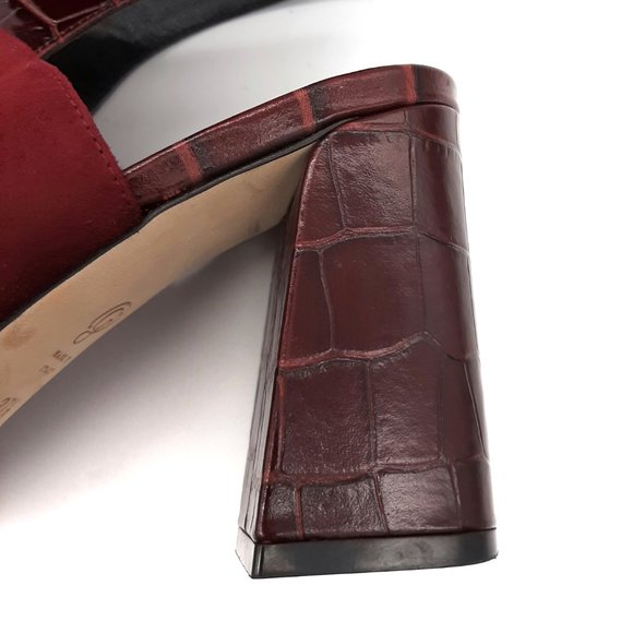 M. Gemi Stagione Burgundy Croc Embossed Suede Ankle Strap Heels SZ 37.5 - Picture 7 of 11